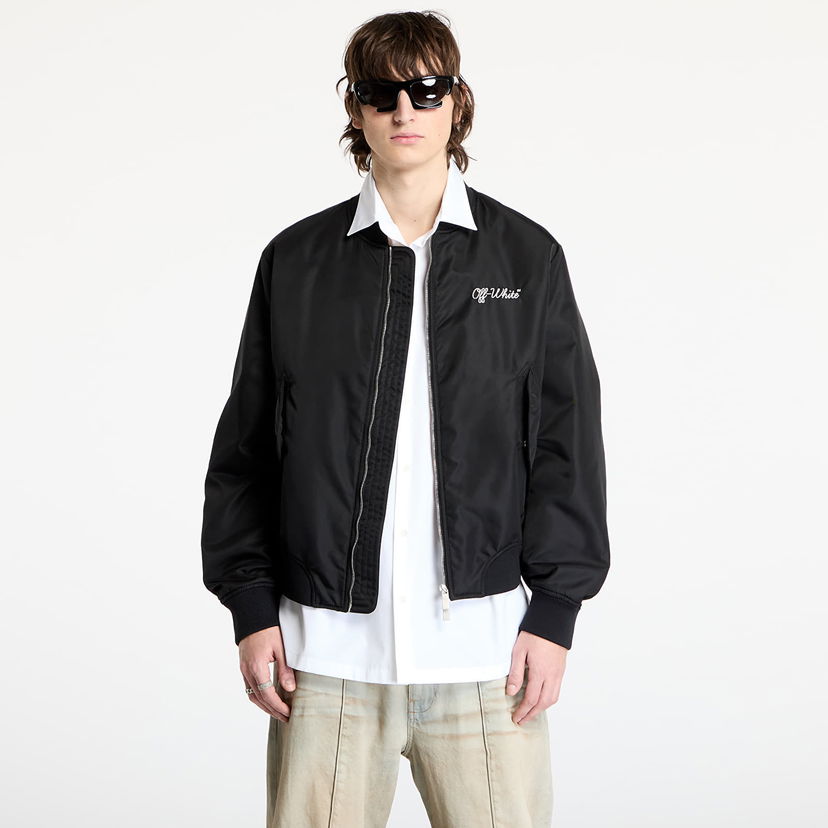 Bomber jakna Off-White Script Nyl Varsity Bomber Jacket Crna | OMEH05EC99FAB0011001
