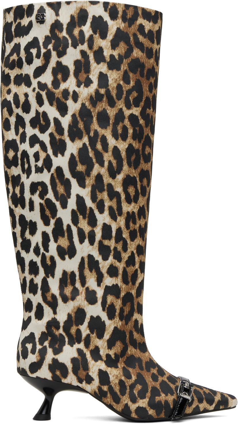 Dodaci GANNI GANNI Slouchy Leopard-Print Kitten Heel Boots Višebojno | S2877