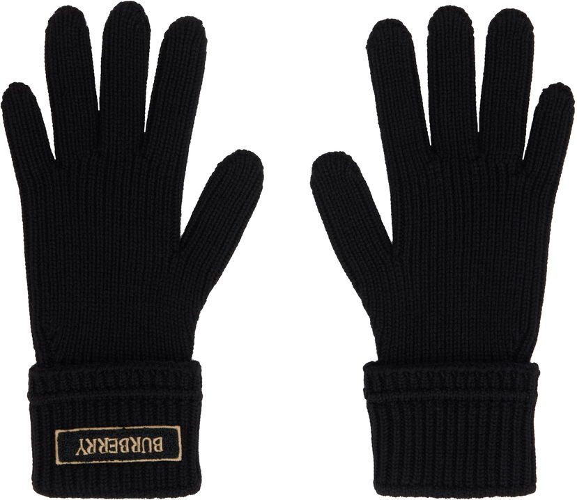 Rukavice Burberry Burberry Wool Gloves with Logo Patch Crna | 8114593