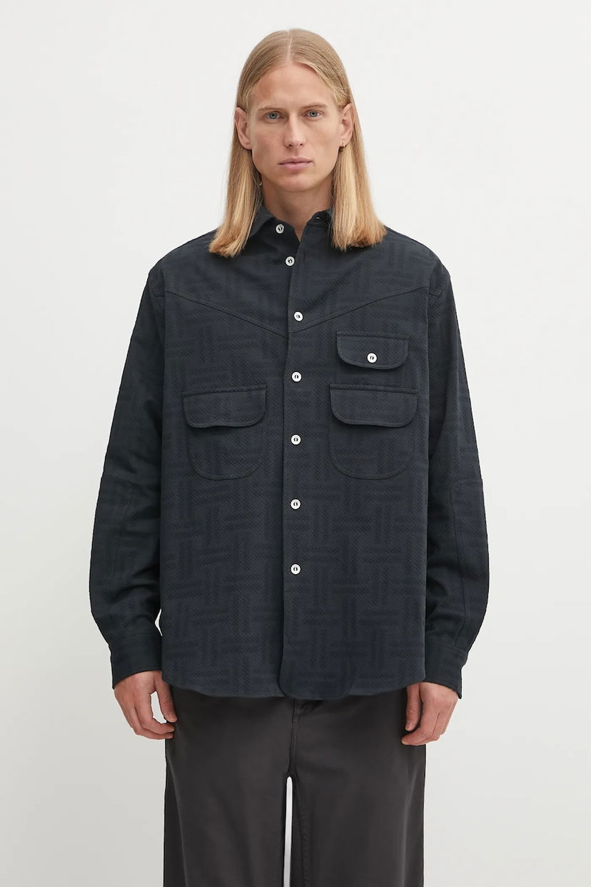 Košulja KENZO Kenzo Weave Workwear Relaxed Overshirt with Classic Collar Crna | FF65CH5369JF
