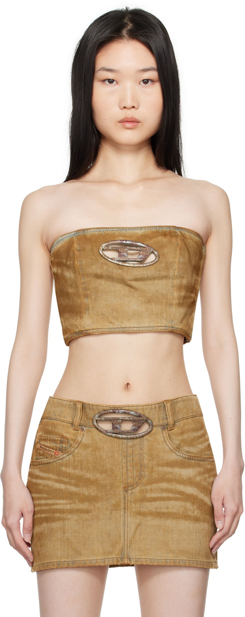 Crop top Diesel Denim Tube Top Smeđa | A15838 0AJET