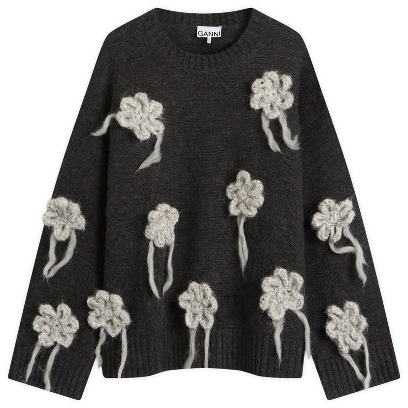 Džemper GANNI GANNI Crochet Flowers Knitted Jumper Siva | K2624-252