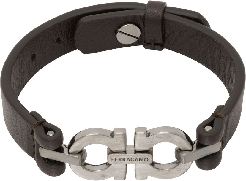 Narukvica FERRAGAMO Ferragamo Double Gancini Leather Bracelet Smeđa | 785726