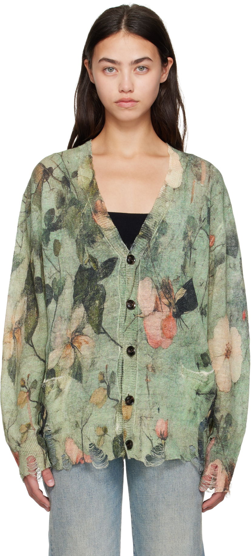 Džemper R13 R13 Boyfriend Floral Cardigan Zelena | R13WY200-Y227A