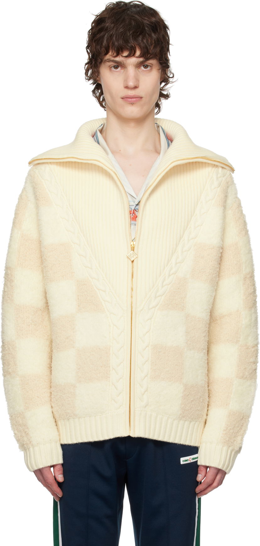 Džemper Casablanca Casablanca Merino Fleece Zip-Up Jacket Bež | MPS25-KW-851-01