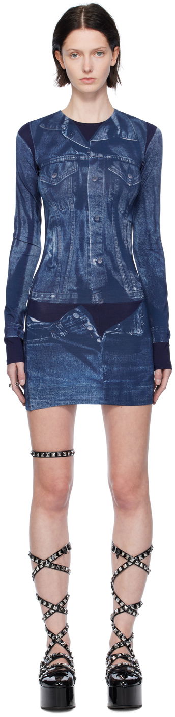 Haljina Jean Paul Gaultier Jean Paul Gaultier Trompe L'oeil Denim Print Minidress Plava | 23/15-F-RO076-J530-5950