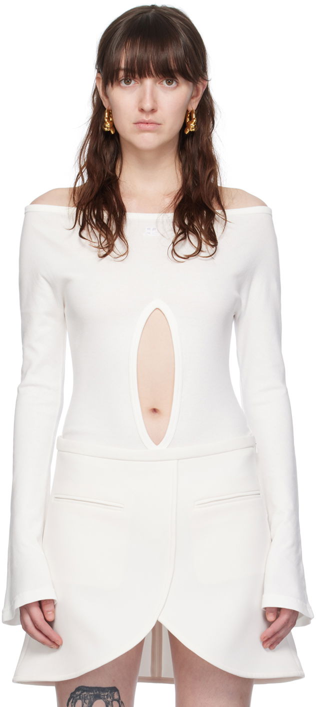 Body Courrèges Off-The-Shoulder Fitted Bodysuit Bijela | 224JBD092JS0070