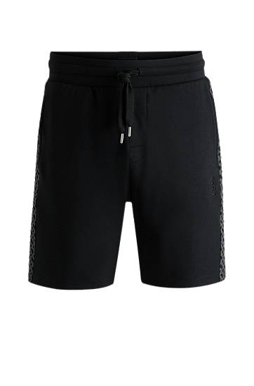 Kratke hlače BOSS Cotton-Blend Shorts with Monogram Panels Crna | 50540525