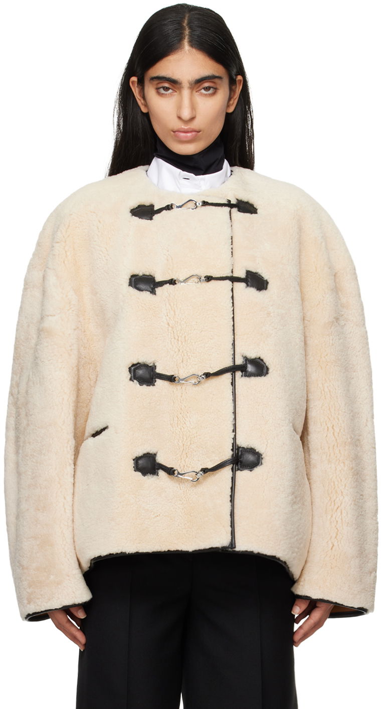 Kaputi TOTEME TOTEME Women's Teddy Clasp Shearling Jacket Bež | 214-120-604