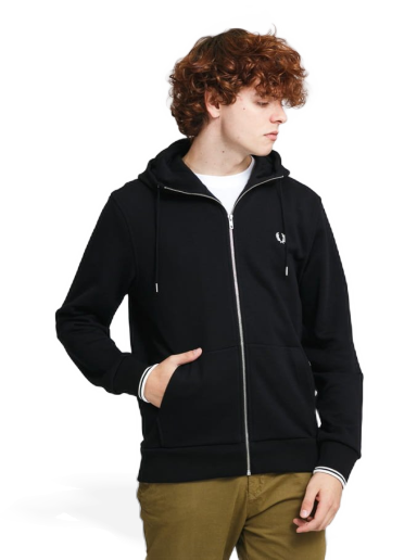 Dukserice Fred Perry Hooded Zip Trough Sweatshirt Crna | J7536 198