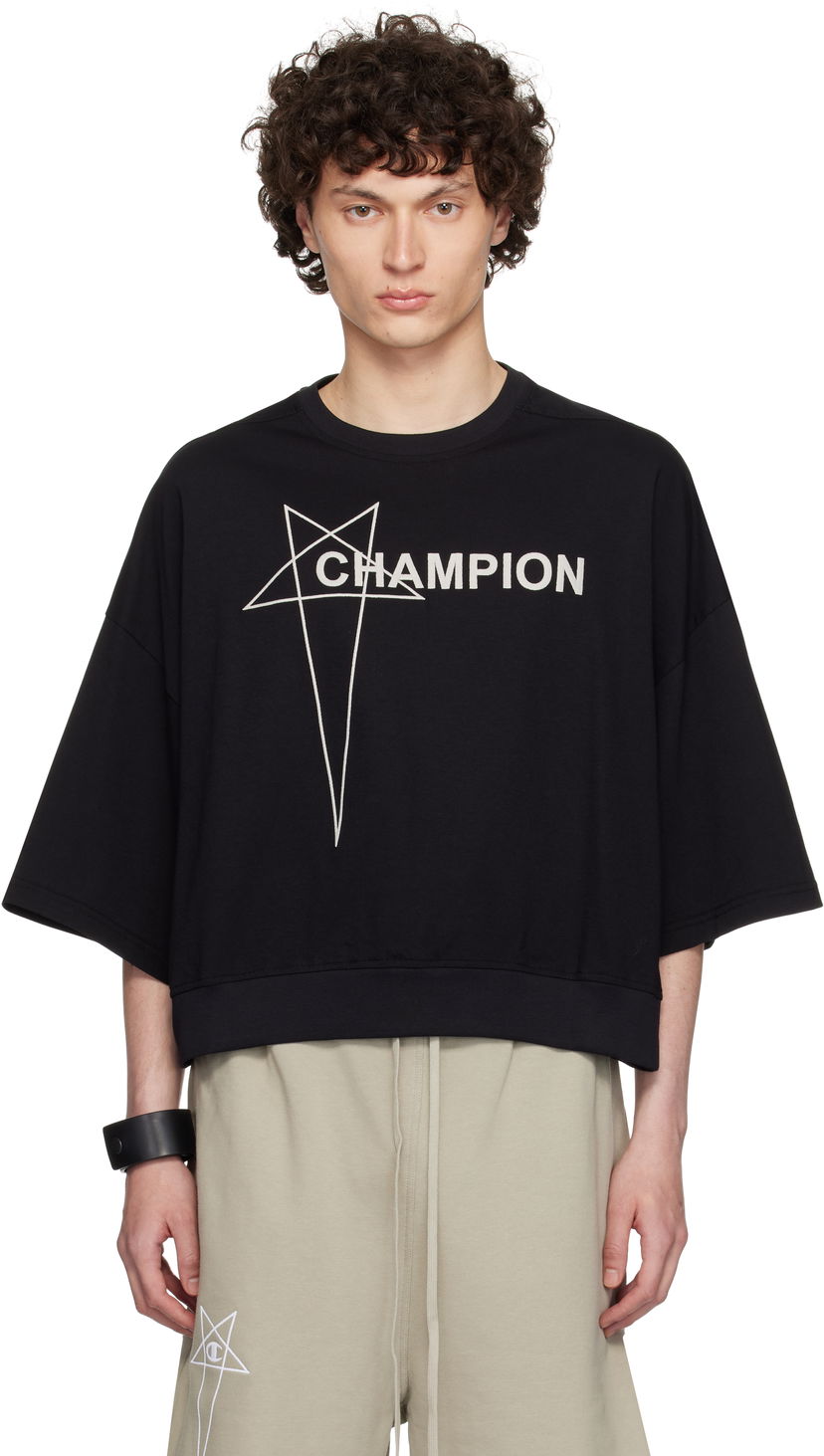 Majica kratkih rukava Rick Owens Rick Owens Champion Edition Tommy Cropped T-Shirt Crna | CM01E1677 CHJG JERSEY