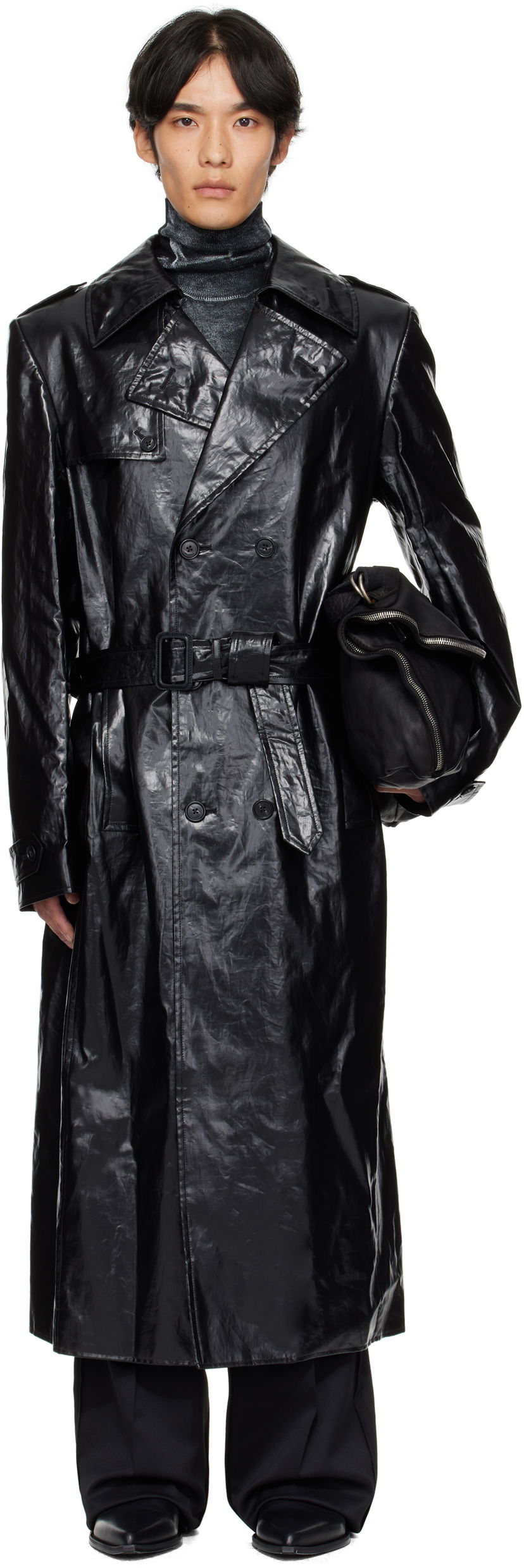 Kaputi Maison Margiela MM6 Maison Margiela Shiny Coated Linen Coat Crna | SH2AH0011 M35617