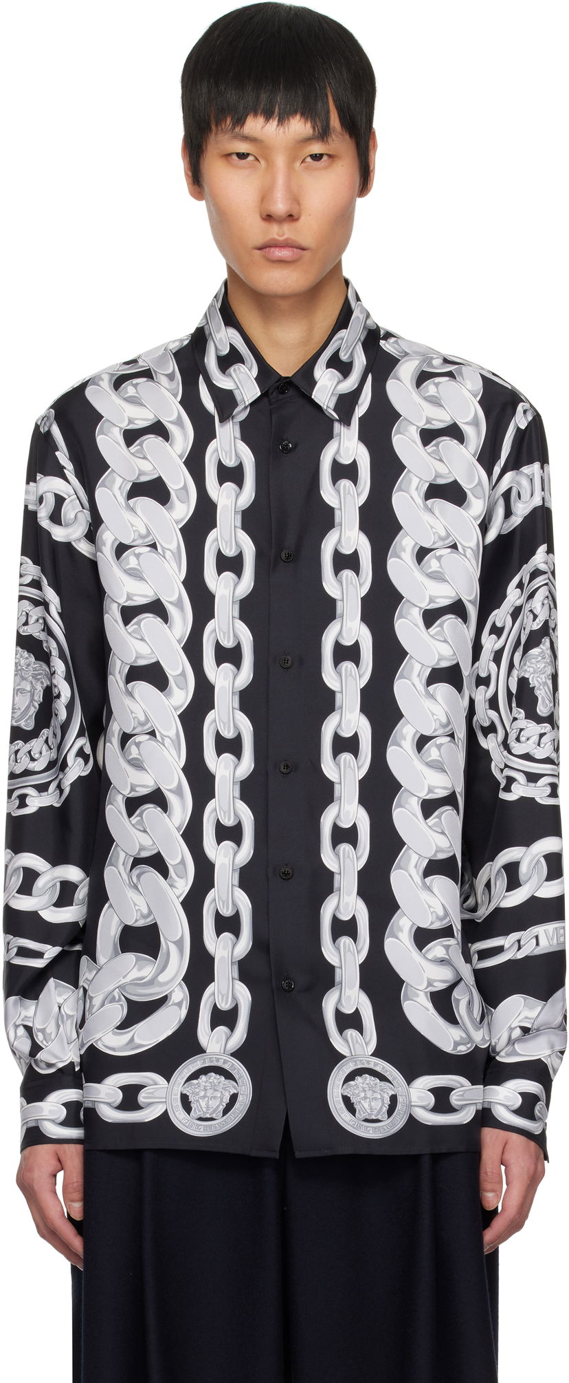 Košulja Versace Versace Medusa Chains Silk Shirt Crna | 1019438_1A13397