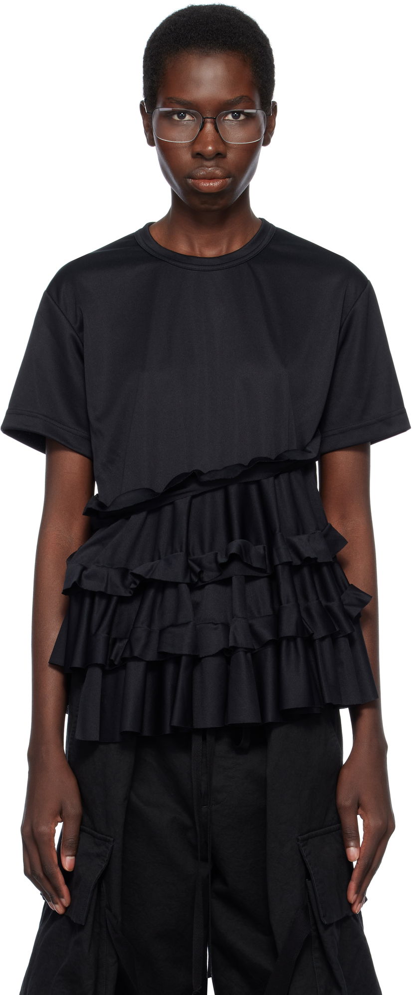 Majica kratkih rukava Comme des Garçons Comme des Garçons T-Shirt with Ruffle Detail Crna | RO-T008-051-1