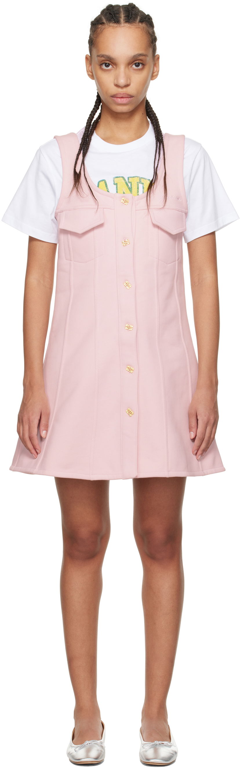 Haljina GANNI Ganni Button-Up Mini Dress Ružičasta | T4111