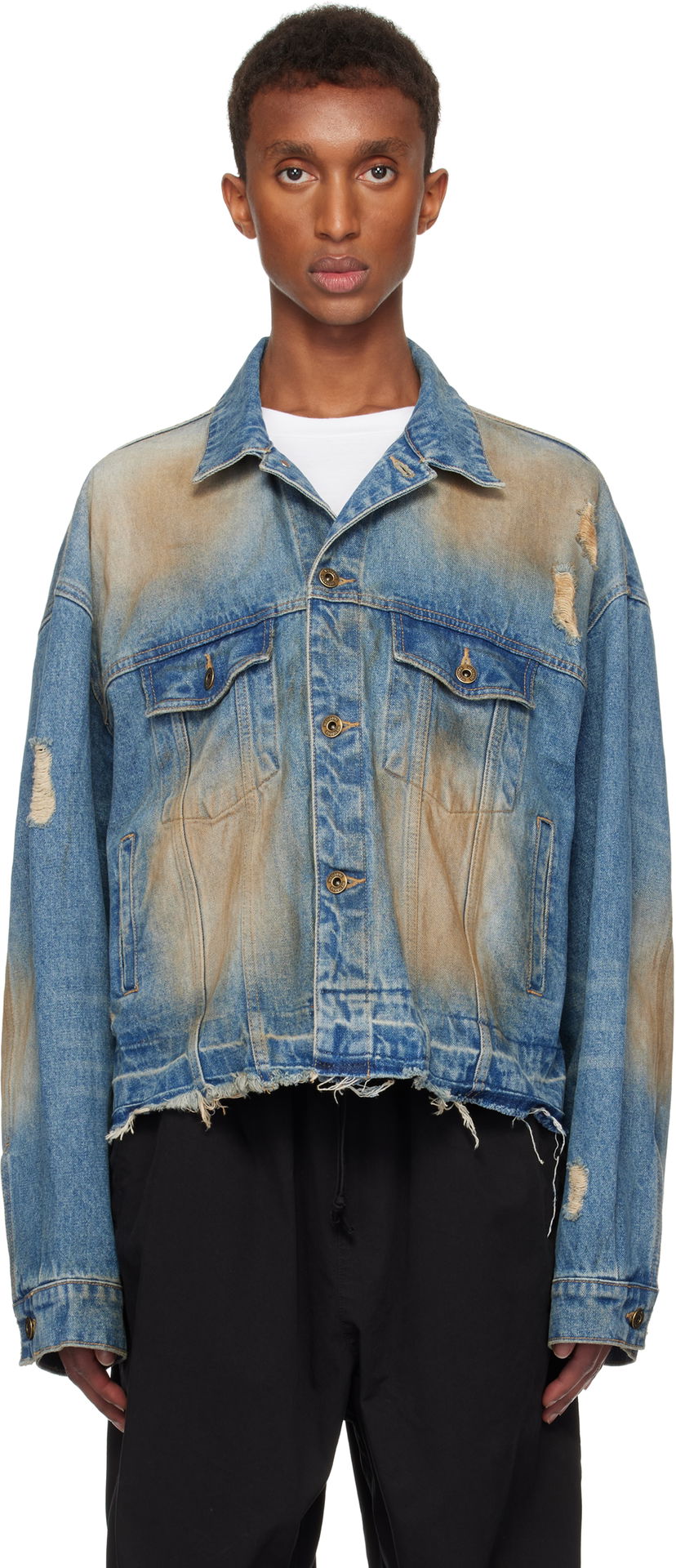 Jakna We11done We11done Distressed Denim Jacket Plava | WD-DJ3-24-310-U-BL