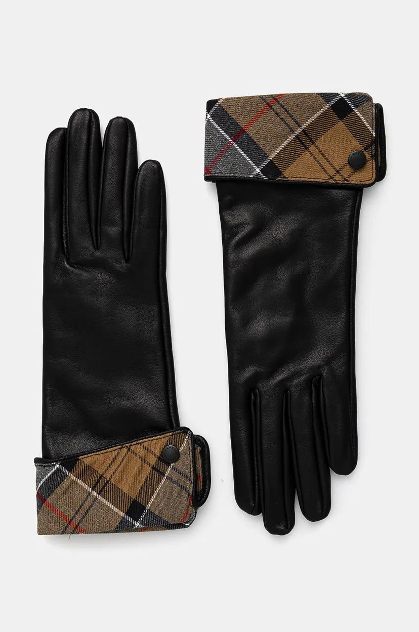 Rukavice Barbour Leather Gloves with Tartan Cuffs Crna | LGL0005