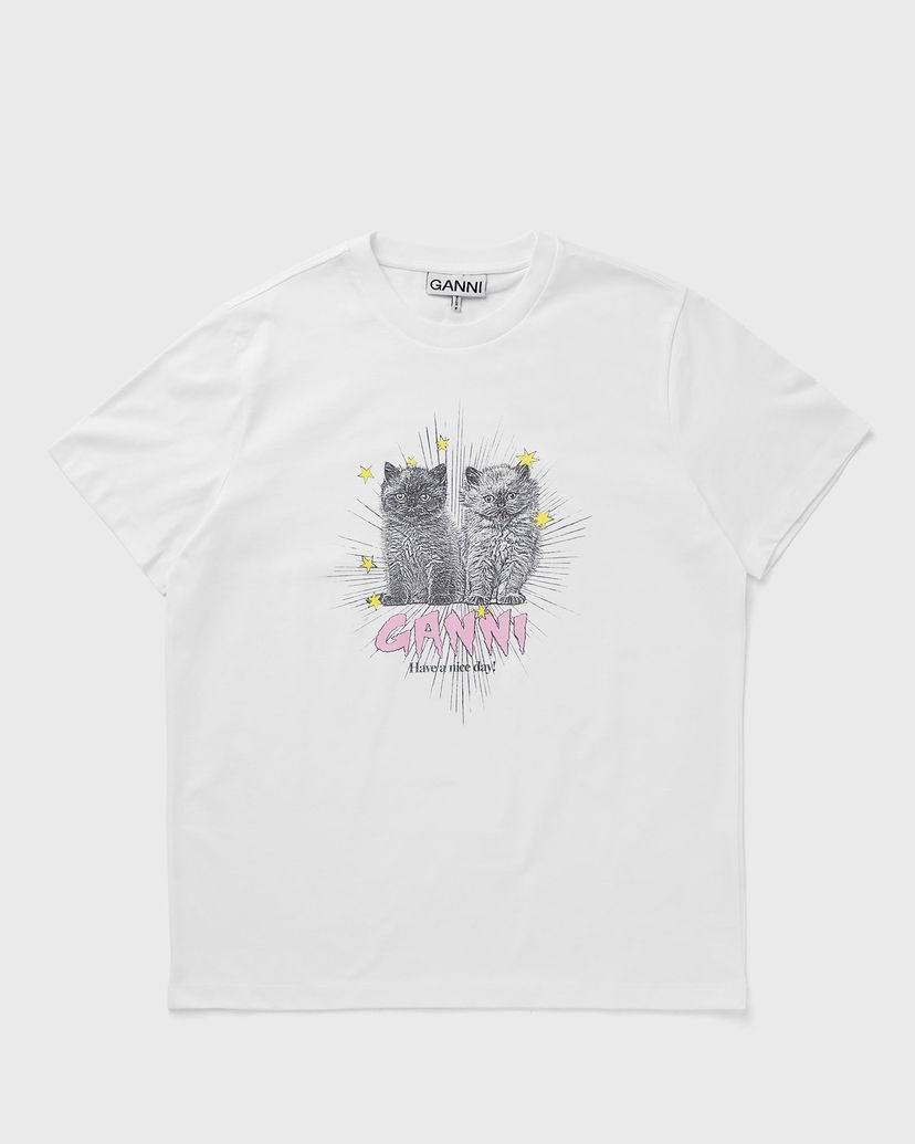 Majica kratkih rukava GANNI Kittens Relaxed T-Shirt With Print Bijela | T4060-151