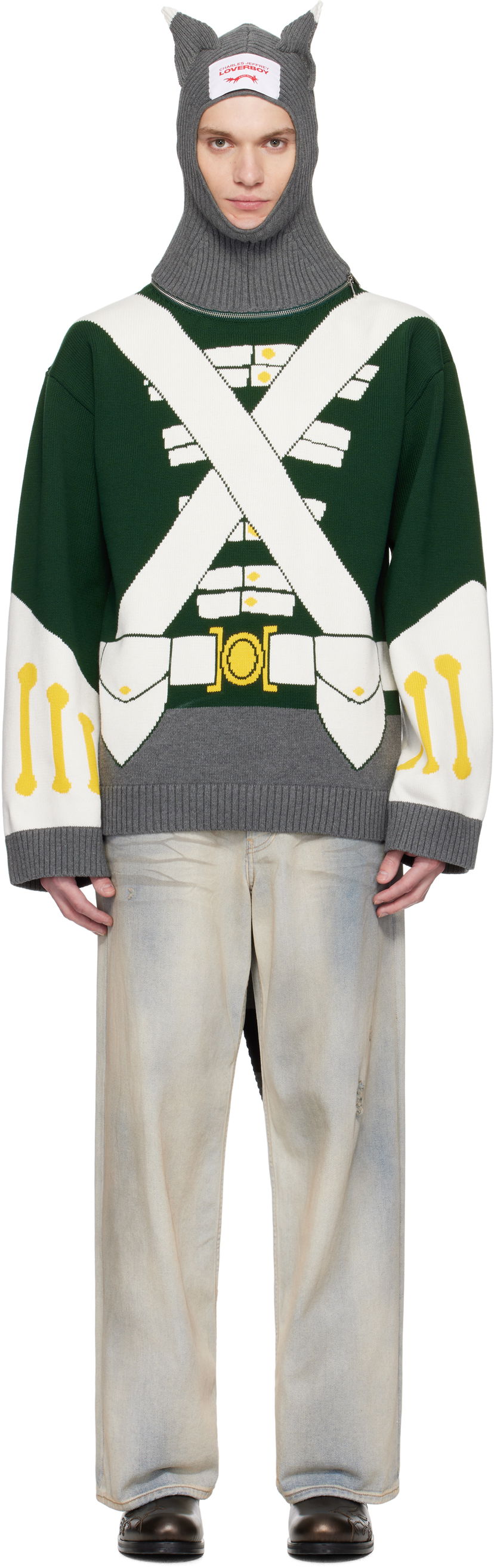 Džemper Charles Jeffrey Loverboy Charles Jeffrey LOVERBOY Knit Balaclava and Toy Soldier Sweater Zelena | 54090101