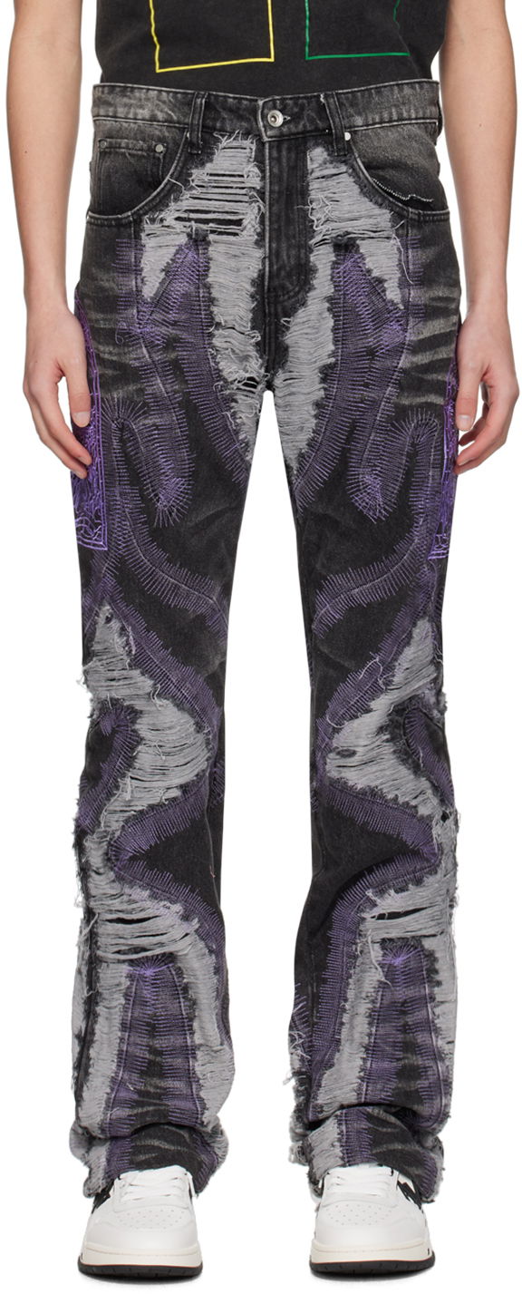 Jeans Who Decides War Who Decides War Techno Distressed Jeans with Purple Stitching Višebojno | 1120980002SS24