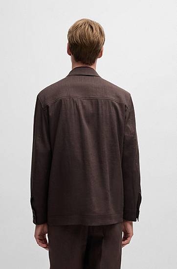 Košulja BOSS BOSS Relaxed-Fit Overshirt Linen Blend with Wool Smeđa | 50539503, 1