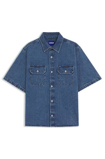 Košulja BOSS Oversized Denim Shirt with Contrast Stitching Plava | 50545213