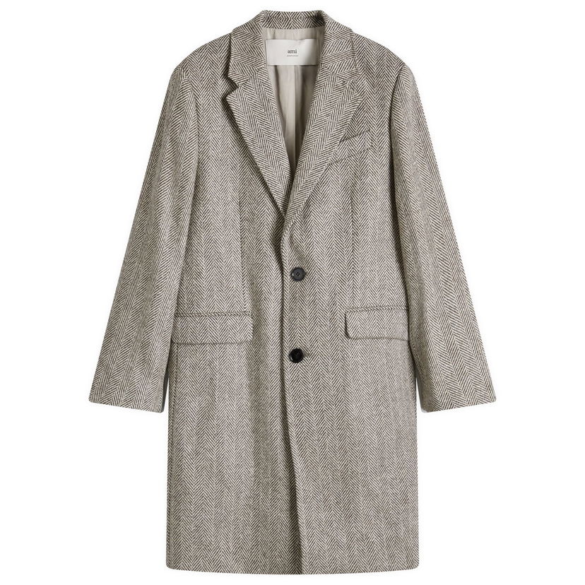 Kaputi AMI Herringbone Overcoat Bijela | HCO010-WV0054-2004