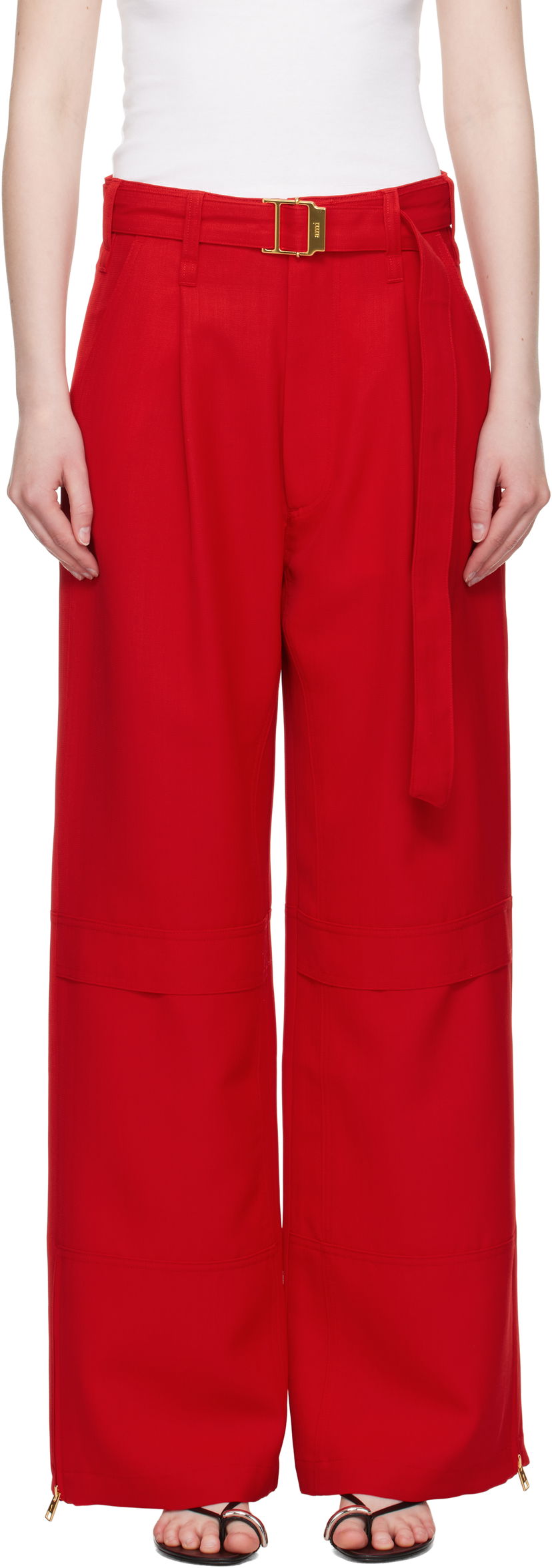 Hlače AMI AMI Paris Wool Cargo Pants Crvena | FTR307.WV0068