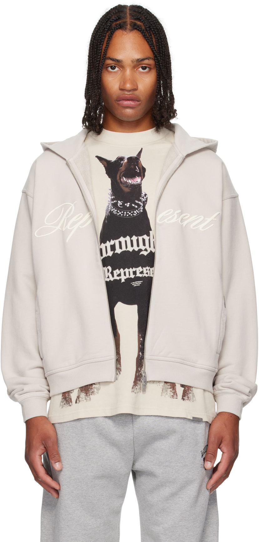 Dukserice Represent Clo Represent Script Logo Zip Hoodie Bež | MLM100025