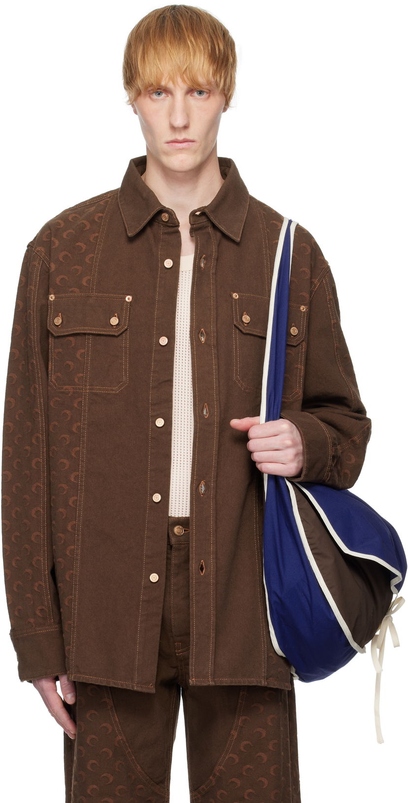 Jakna Marine Serre Marine Serre Moon Jacquard Twill Overshirt Smeđa | USI030A CWOV0063