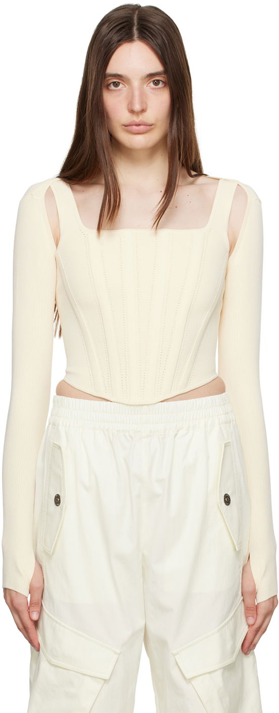 Majica bez rukava Dion Lee Pointelle Knit Long Sleeve Top Bijela | A7460P23