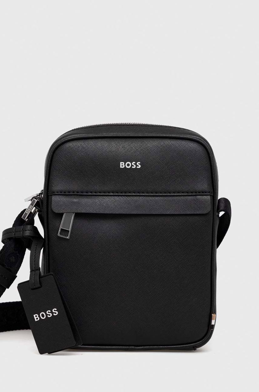 Torba za rame BOSS BOSS Leather Reporter Bag Crna | 50483566