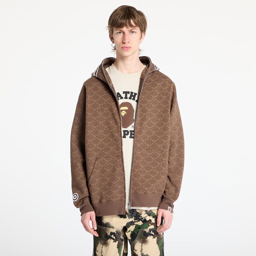 Dukserice BAPE A BATHING APE College Monogram Relaxed Fit Shark Full Zip Hoodie Smeđa | 001ZPL301314MBRW