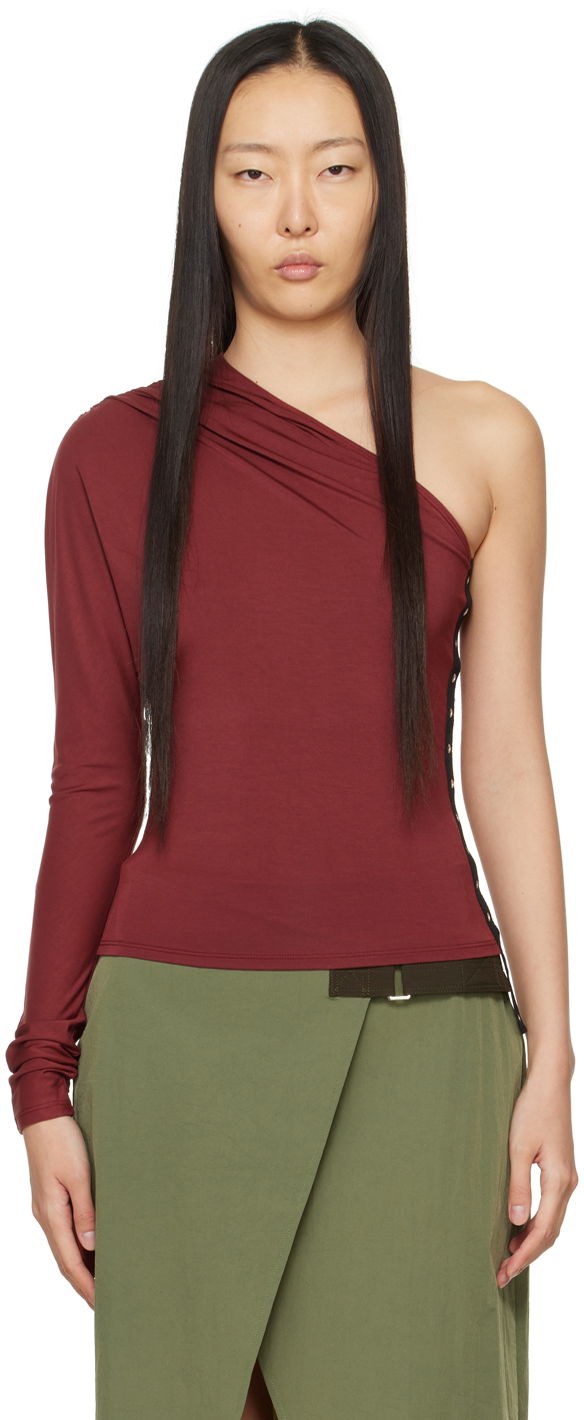Majica bez rukava Miaou Miaou Katia One Shoulder Long Sleeve Top Tamnocrvena | 7095TJBRUS