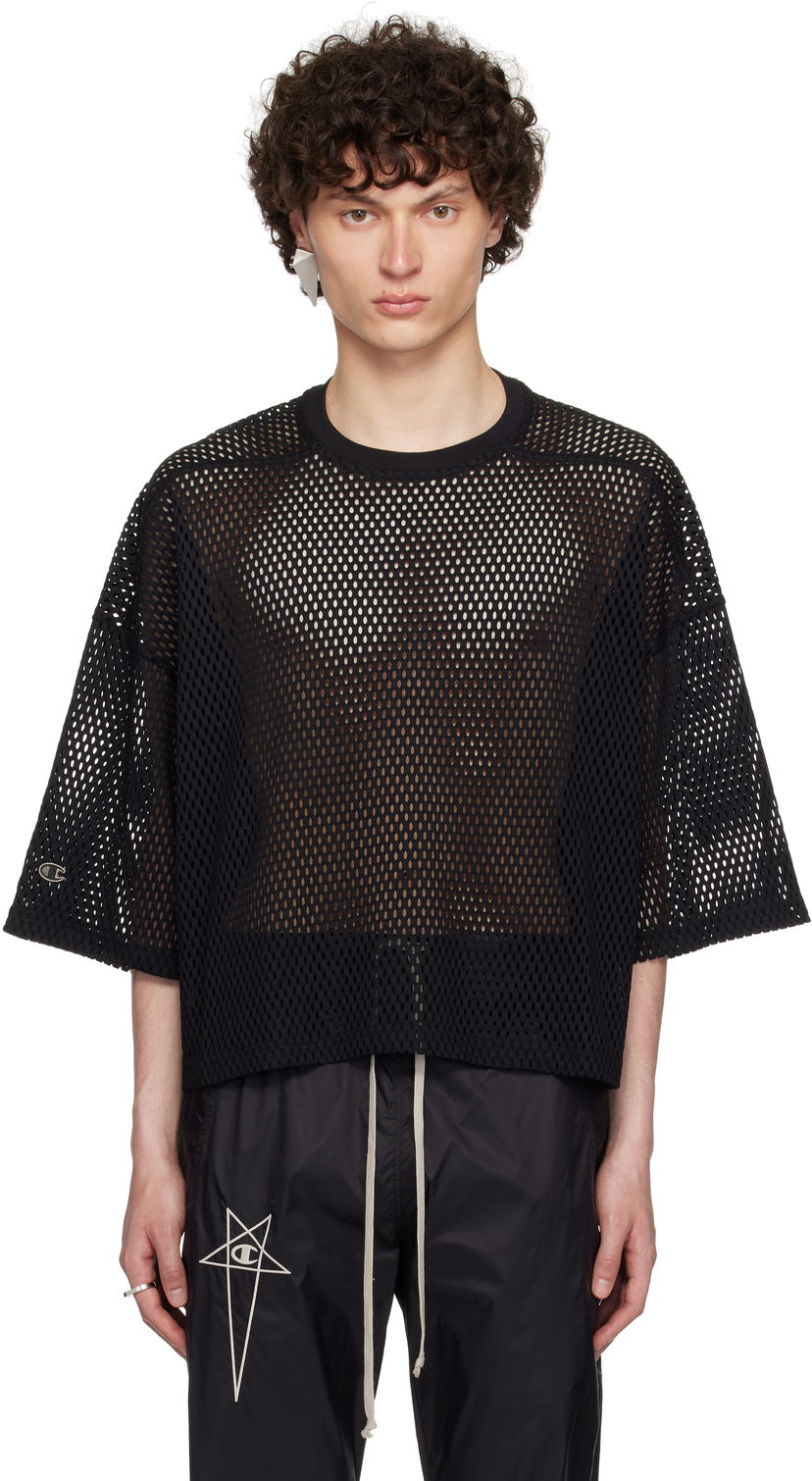 Crop top Rick Owens Rick Owens Champion Edition Tommy Cropped Mesh T-Shirt Crna | CM01E1676 CHONET MESH
