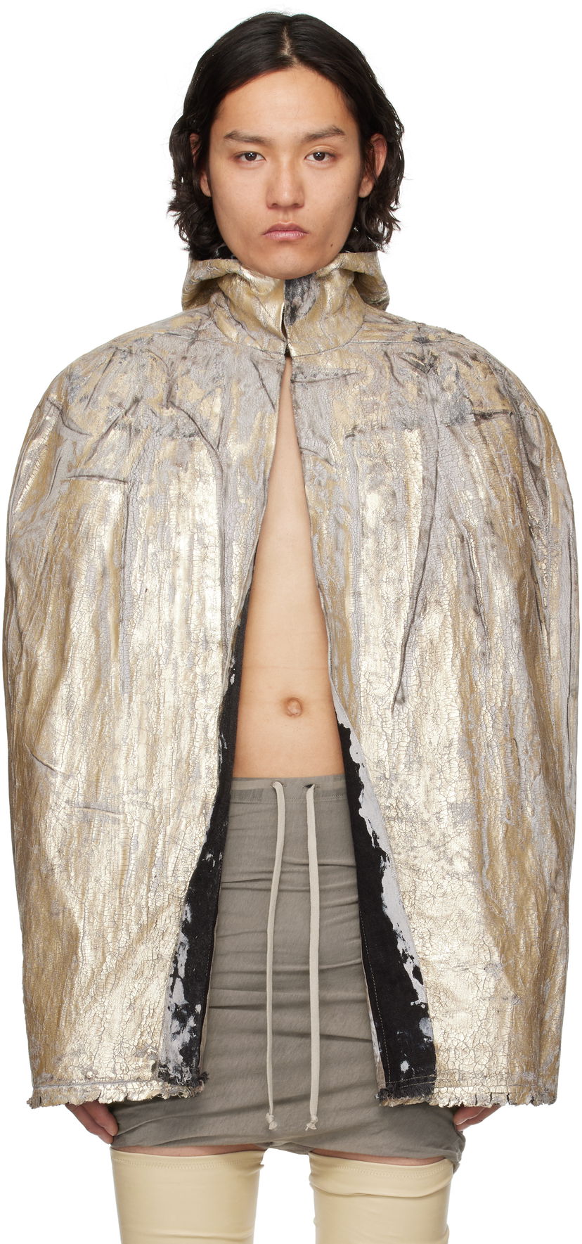 Jakna Rick Owens Hollywood Pville Cape Denim Jacket Metalik | RR01E5701 GMC