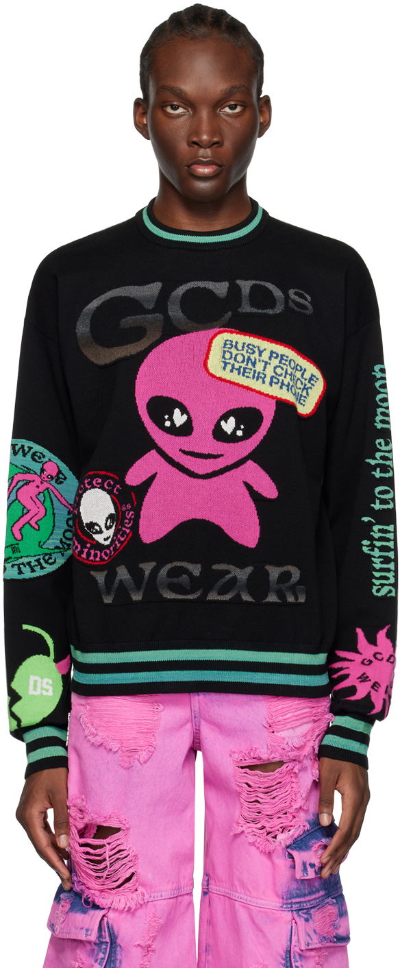 Džemper GCDS Surfing Wirdo Sweater Crna | SS23M380061