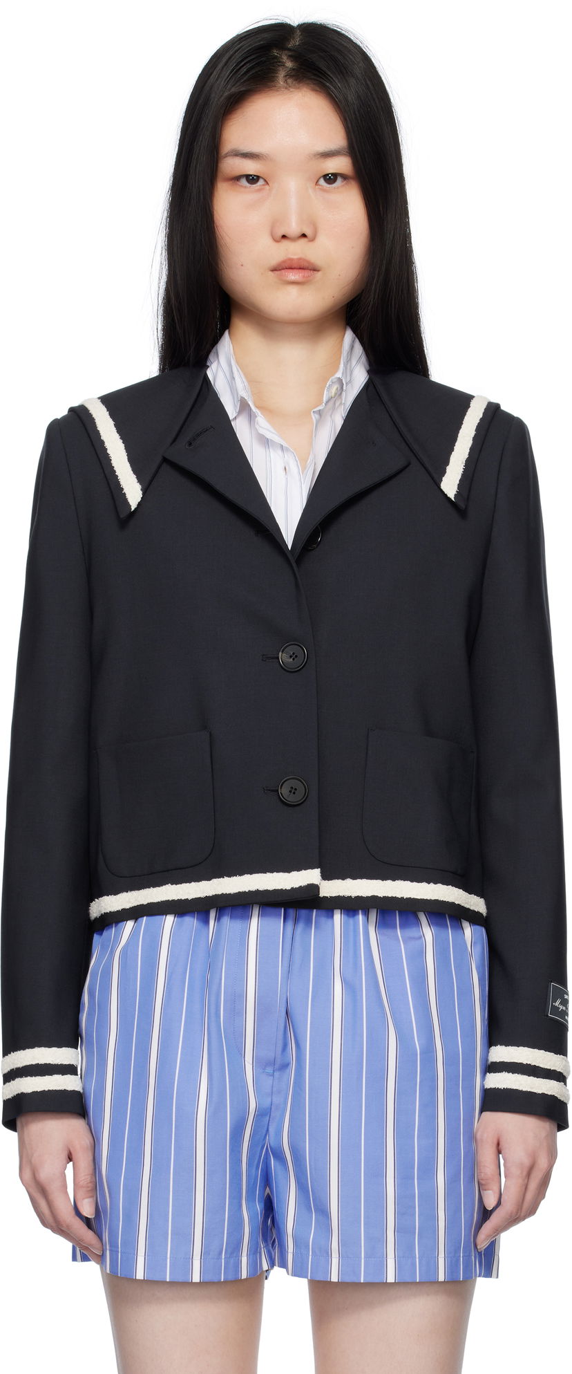 Jakna MSGM MSGM Sailor Collar Cropped Jacket Tamnoplava | 3841MDG02 257127