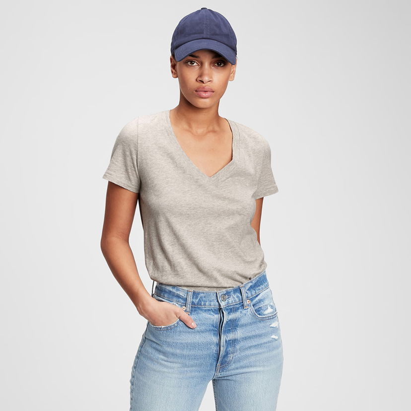 Majica kratkih rukava GAP V-Neck Tee Heather Grey Siva | 740140-01