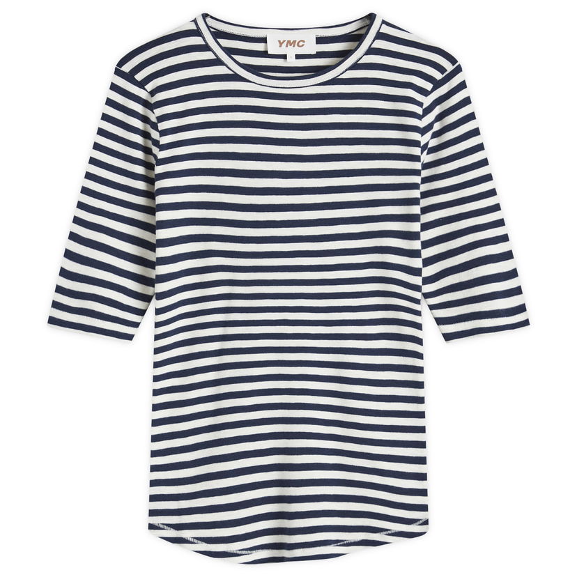 Majica kratkih rukava YMC Earth Charlotte Striped Short Sleeve Top Plava | Q6AZC-NAVY-WHITE