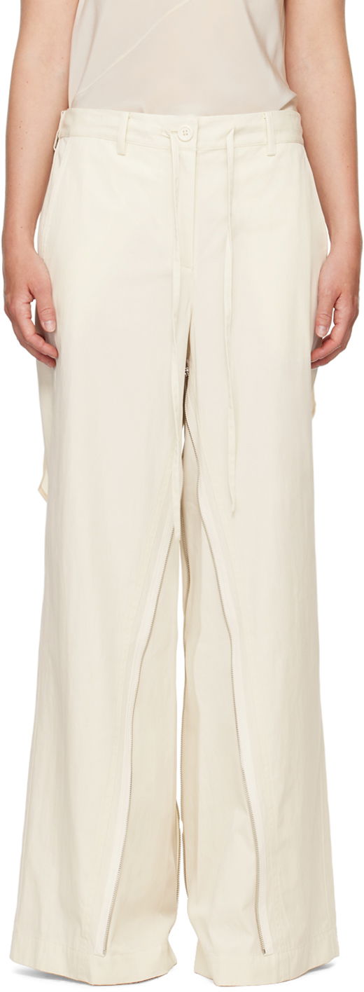 Hlače Helmut Lang Helmut Lang Gusset Wide Leg Trousers Bijela | O04HW208