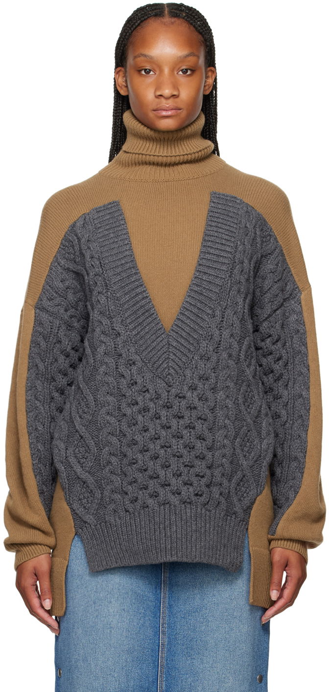 Džemper Stella McCartney Stella McCartney Paneled Turtleneck Sweater Smeđa | 6K08583S2527