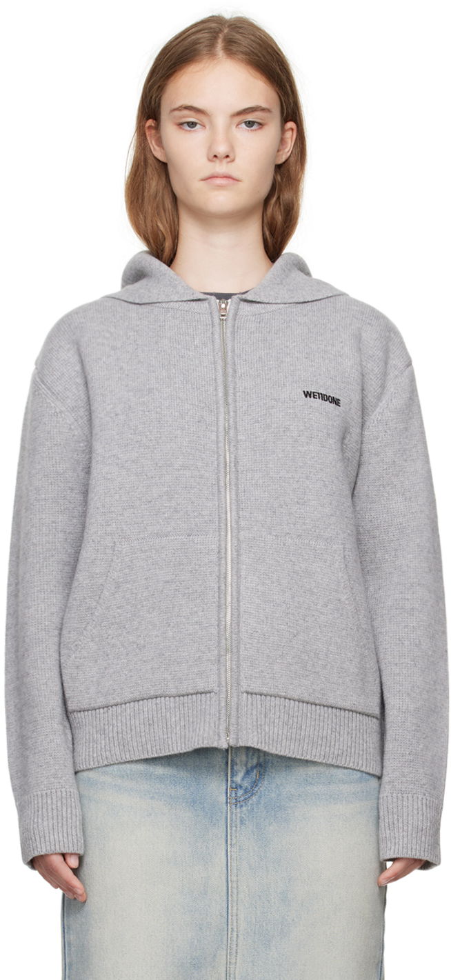 Dukserice We11done We11done Embroidered-Logo Zip-Up Hoodie Siva | WD-KJ2-24-605-W-GY