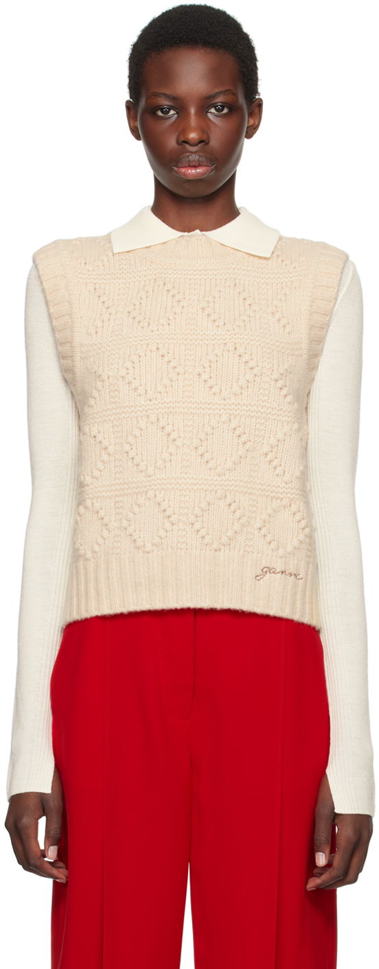 Prsluk GANNI Beige Cable Knit Vest Bež | K2221