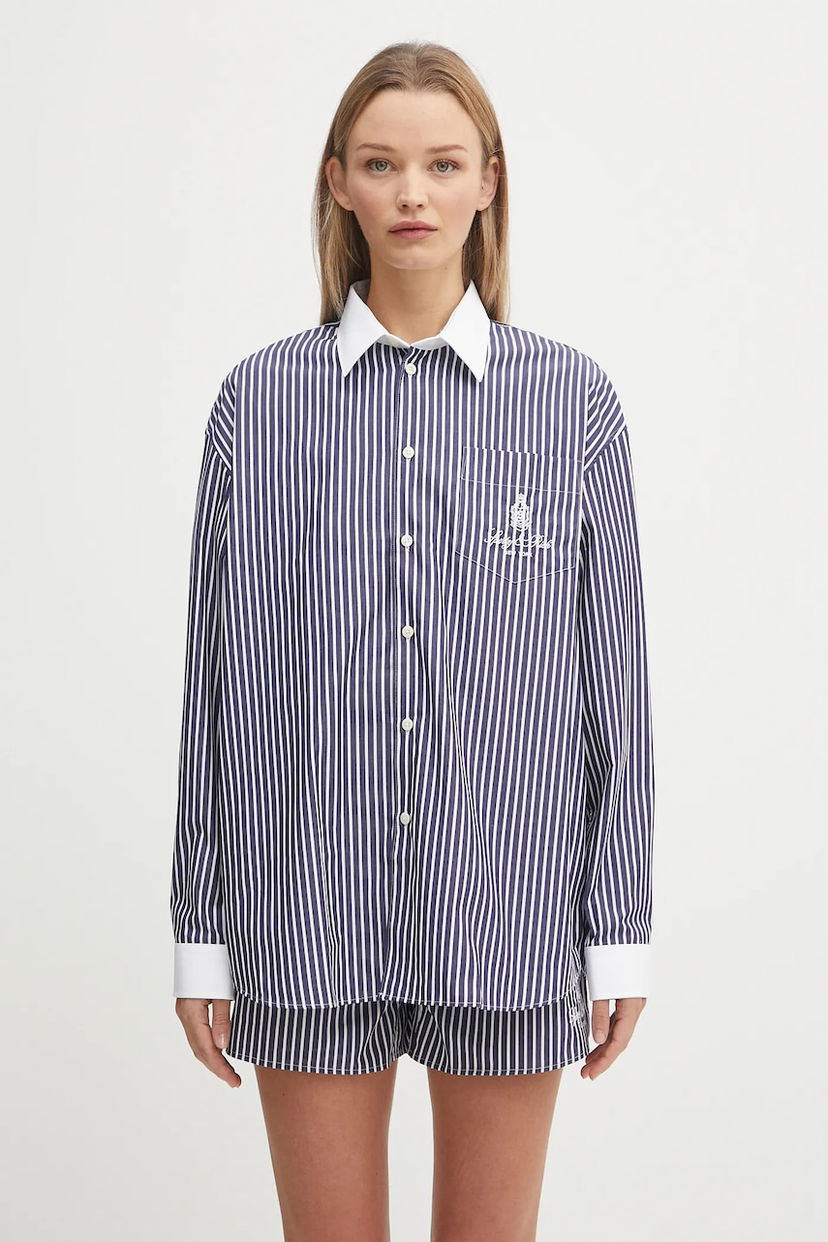Košulja Sporty & Rich Sporty & Rich Vendome Oversized Relaxed Striped Cotton Shirt with Classic Collar Tamnoplava | SI019602231ST02