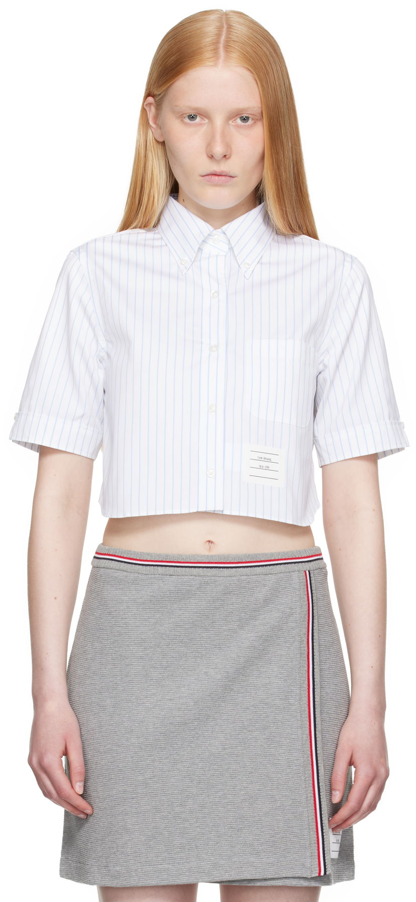 Košulja Thom Browne Thom Browne Pinstripe Poplin Cropped Short Sleeve Shirt Bijela | FLL205A-F0916