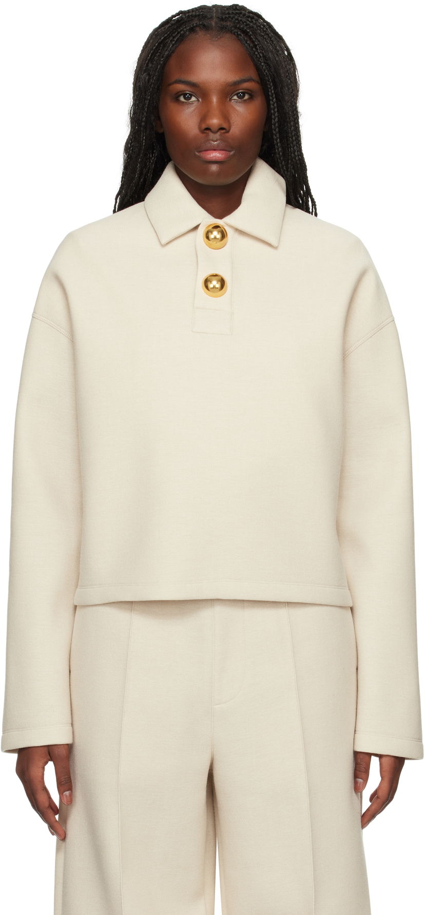 Polo majica AMI Wool Cropped Polo Bež | FPL318.750