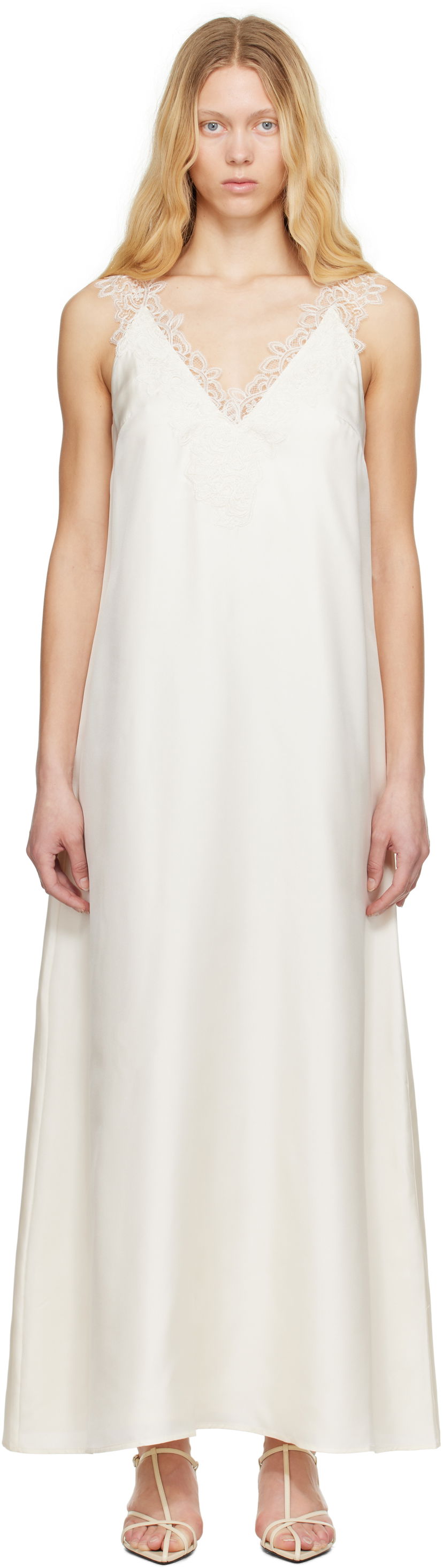 Haljina Róhe Rohe Silk Lace Maxi Dress Bijela | 415-33-256