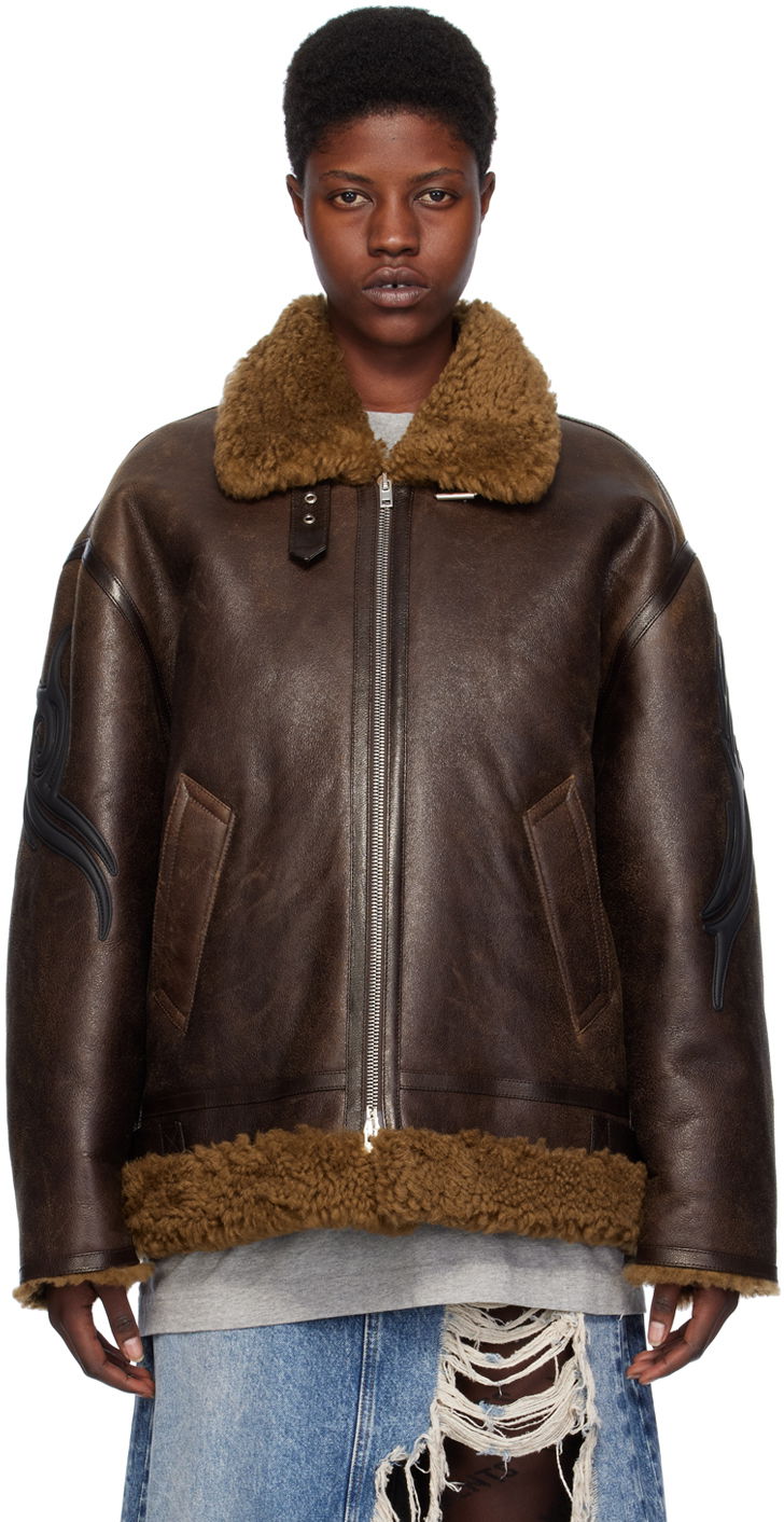 Bomber jakna VETEMENTS Graphic Shearling Jacket Smeđa | UE64JA920O