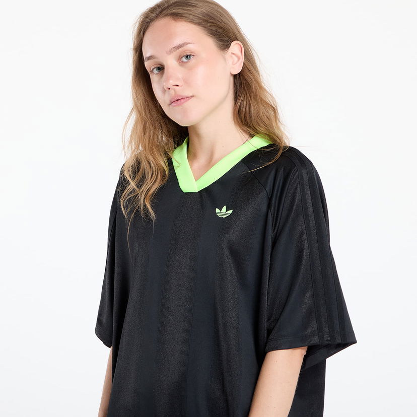 Haljina adidas Originals Adicolor Football Jacquard Oversize Dress Black/ Signal Green Crna | KB8152
